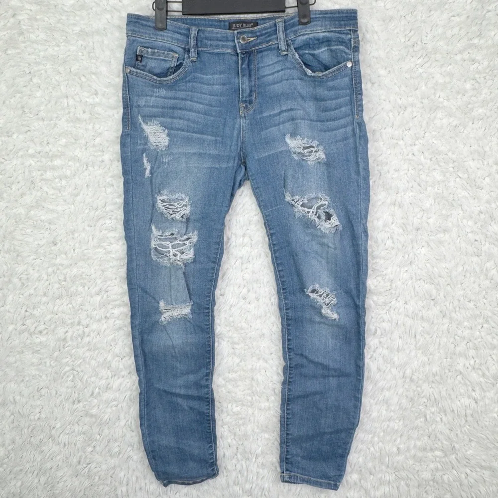 Judy Blue Distressed Skinny‎ Fit Jeans Women's Size 11/30 Blue Denim Ripped